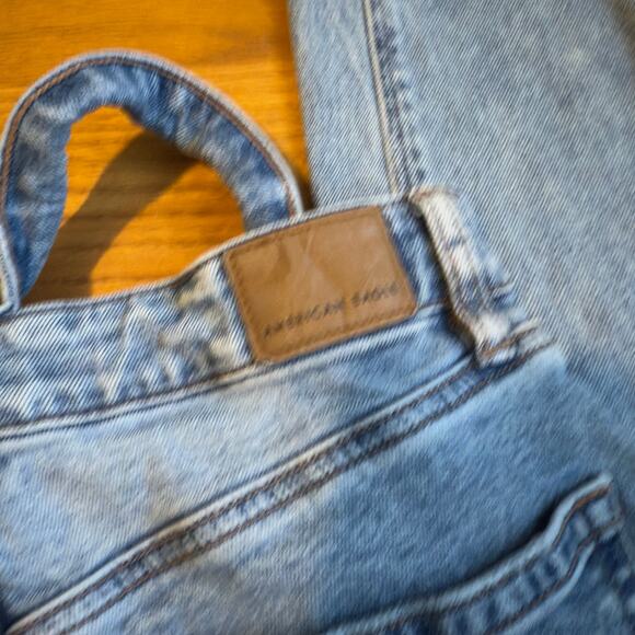 AE Strigid Super High-Waisted Baggy Straight Cut-Out Jeans Blue Size 00 - Picture 12 of 12